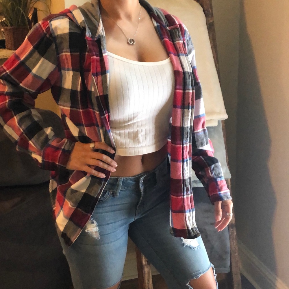 Hooded flannel button up